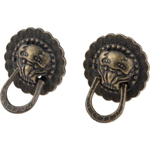 2pcs Lion Head Handles Antique Bronze Pulls Alloy Mini Knobs w/screw Wine Box Jewelry Chest Drawer Cabinet Decor Vintage 29x37mm