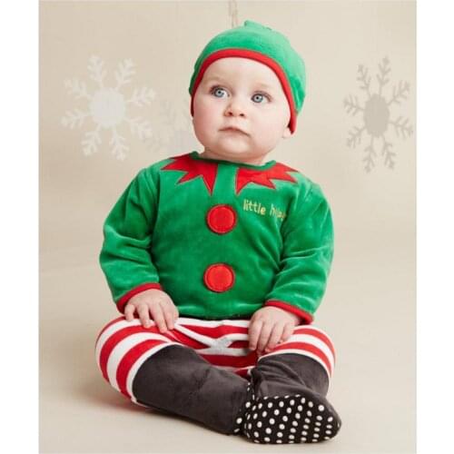 2017 Christmas Baby Boys Girls Rompers Santa Costumes Babywear Footcover Long Romper Hat Suit Baby Gift Set