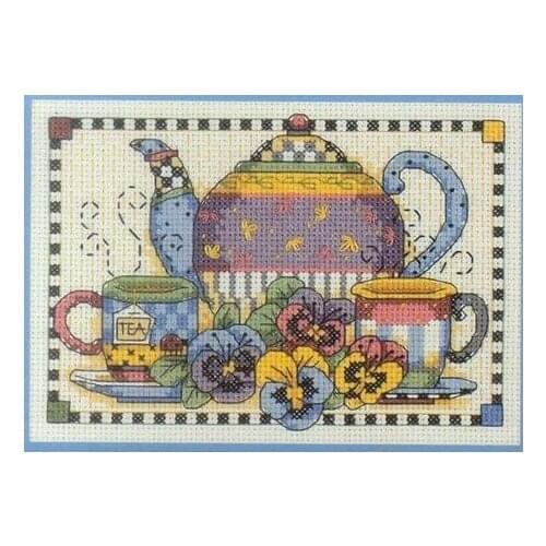 FREE delivery hot sell Top Quality counted cross stitch kit tea teapot flower Dim 6877