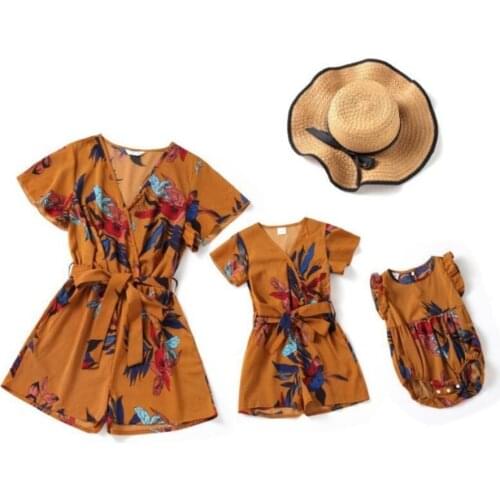 One-Piece Mother Daughter Matching Overall Dresses Family Set Flower Mom Baby Mommy and Me Clothes Fashion Women Girls Jumpsuits