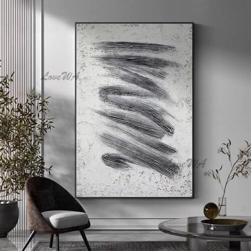 Black And White Oil Painting Picture Art Pure Hand Painted Knife Abstract New Arrival Wall Hangings Paintings Picture Artwork