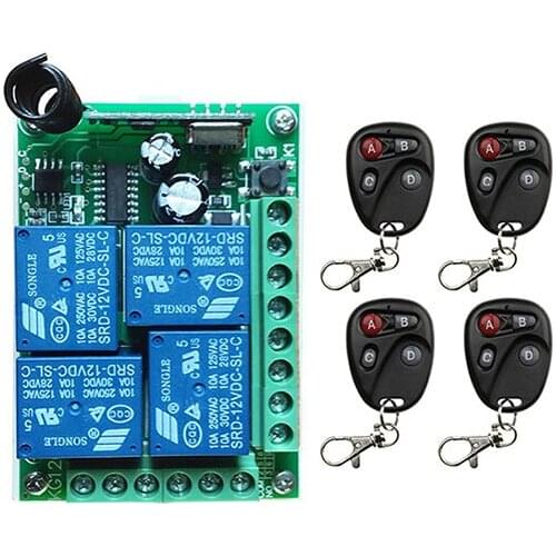 DC12V 4CH 10A Wireless Remote Control Switch System Receiver + Transmitters for Appliances Gate Garage Door/ window /lamp