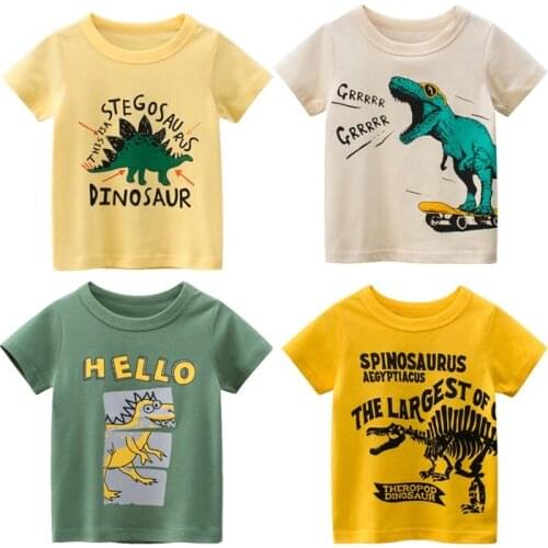 Yocute Childrens Clothing Summer 2021 New Boys Dinosaur Printing Cotton Kids Short Sleeve T-shirt Fashion Style Toddler Wear