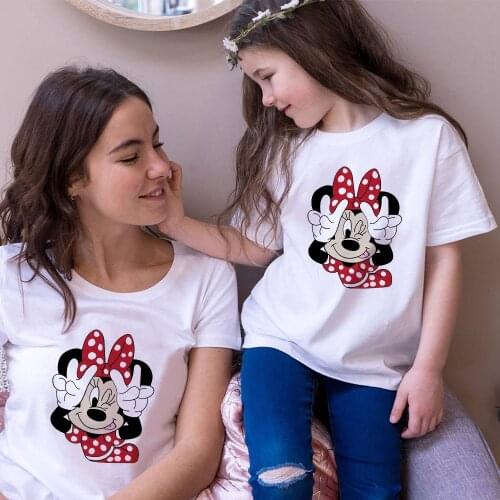 Tees Women T Shirt Minnie Mouse Print T-shirt Casual White Short Sleeve Baby Girls Tops Summer Brand Family Matching Clothes