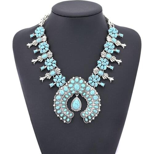 Indian Statement Big Choker Women Boho Ethnic Tribal Squash Flower Pendant Necklaces Chic Chunky Large Collar Necklace