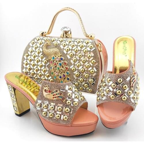 Italian shoes with matching bags african shoes and bags matching set with crystal 10.5CM ladies high heel shoes for party MD015