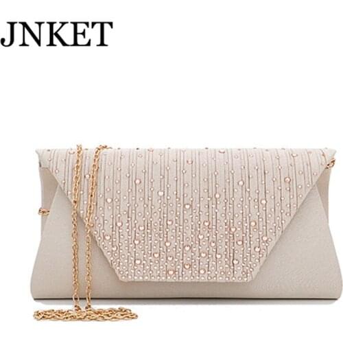 JNKET New Summer Satin Clutch Bag Rhinestone Handbag Womens Evening Single Crossbody Bag