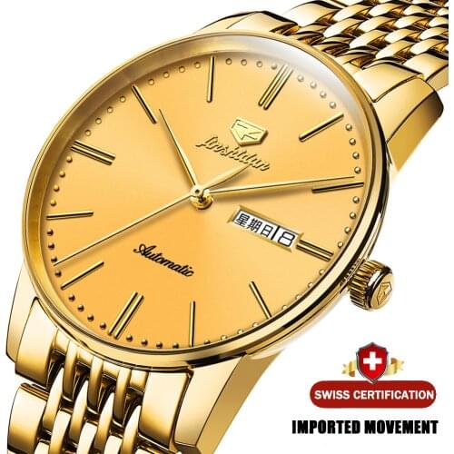 JSDUN Gold Men Automatic Mechanical Watch with Tungsten steel Waterproof Luminous Japan Movement Luxury Business reloj hombre
