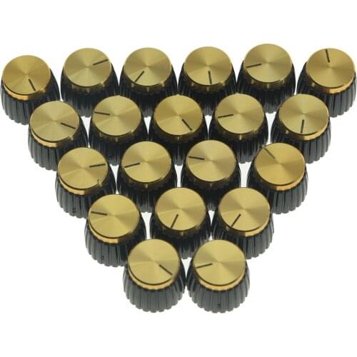 KAISH A Set of 20pcs Black w/ Gold Cap Guitar AMP Knobs Push On Knob fits For Marshall