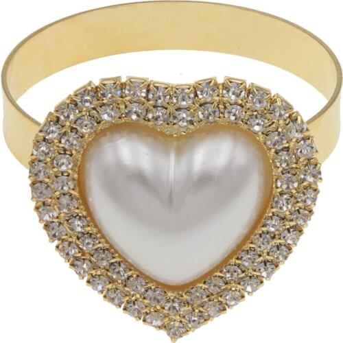 Napkin Rings Pearl Heart Diamond Serviette Metal Ring Rhinestone For Weddings Decorations Party Table 12pcs