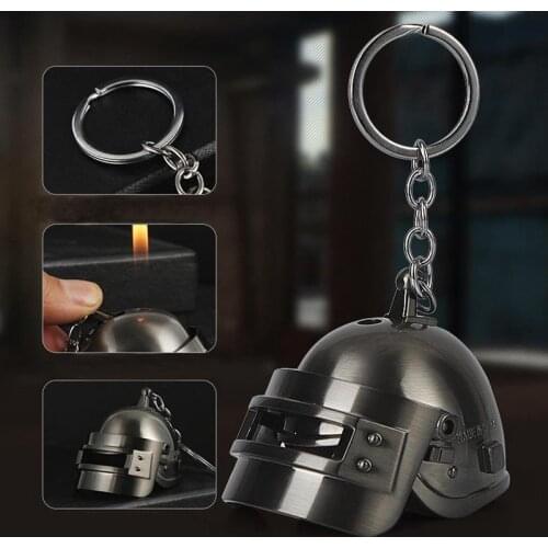 Eating Chicken Third-level Helmet Creative Portable Lighter Metal Lighters Refillable Gas Lighter key Ring Cigarette Lighter