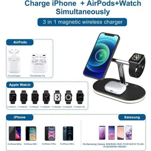 3-in-1 Magnetic Wireless Charger 15W Desktop Charging Station For Iphone Apple Watch Fast Charging Dock Station
