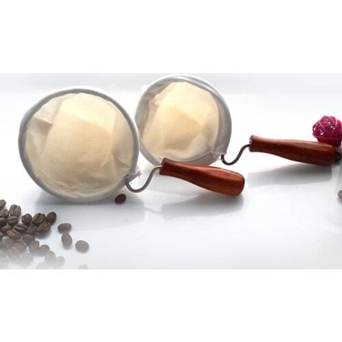 Coffee Filter Bag Handmade Reusable Flannel Cloth Strainer Coffee Filter Bag with Wooden Handle Coffee Tools