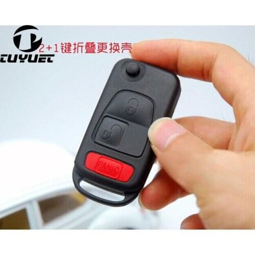 Uncut Blade 2+1 Buttons Folding Flip Remote Key Shell for Mercedes-Benz Car Key Blanks Case 2/4 Track