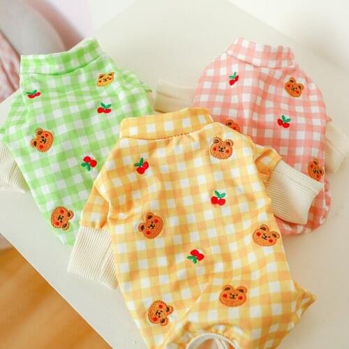 PETCIRCLE Dog Clothes Plaid Cherry Bear Four-legged Shirt Coat Fit Small Dog Puppy Pet Cat All Season Pet Cute Costume Pajamas