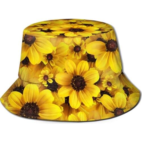 CINESSD 2021 Men Women Summer Yellow Flowers Bucket Hat Bob Fisherman hat Outdoor Travel Sun Visor Fashion Panama