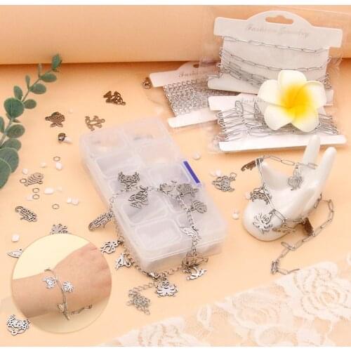1Set 15 Styles 304 Stainless Steel Charm Marine Life Fish Dolphin Pendant Kit With Box Material For DIY Jewelry Bracelet Making
