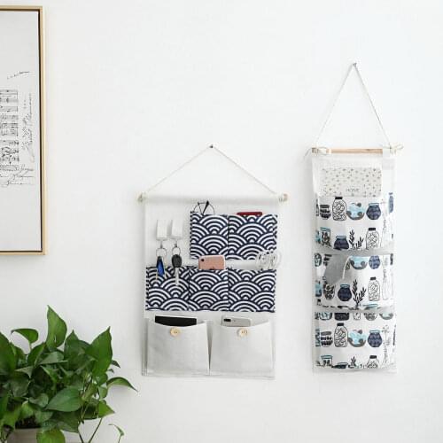 Waterproof Wall Hanging Storage Bag Cotton Linen Hanging Pocket Organizers Behind The Door Wardrobe Office Sundries Container