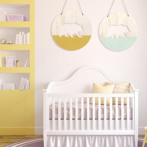 1Pc Round Wooden Bear Design Wall Hanging Ornament Kids Room Bedroom Photography Prop Decoration Pendent