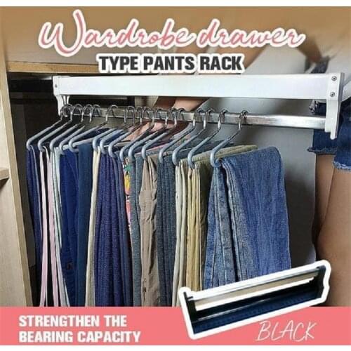 Extendable Closet Hanger Pull-Out Closet Valet Rod Adjustable Wardrobe Clothing Rail Top Mount Wardrobe rack Heavy Duty EF