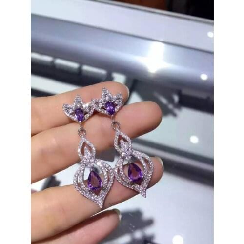 Natural amethyst drop earrings 925 silver natural crystal drop earrings for women personality Elegant Fashion for anniversary