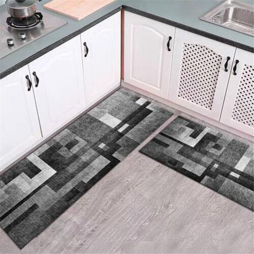 Modern Geometric Gray Anti-slip Mat Home Long Laundry Room Mat Kitchen Mat Set Soft Bath Mat Entrance House Mat Hallway Decor
