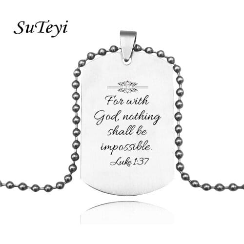 SUTEYI Jesus Bible Quote For With God Nothing Shall Be Impossible Stainless Steel Pendants Necklaces Christian Jewelry Gift