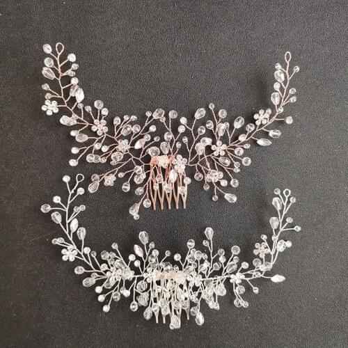 SLBRIDAL Handmade 3 Colors Crystal Rhinestones Bridal Headband Hair Comb Wedding Headpieces Bridesmaids Women Girl Hair Jewelry