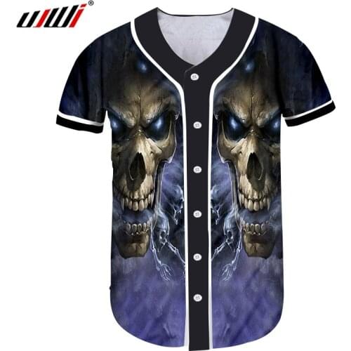 UJWI New 3D Printed Creative Smog Skull Baseball Shirt Man Hipster Fitness T-shirt Mens Spandex High Quality Tshirt