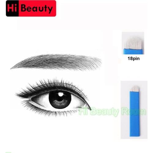 High Quality 100pcs/lot Sterilized Blue U18 Round 18 Pin Permanent Makeup Blade Manual Embroidery Eyebrow 3D Tattoo Needle