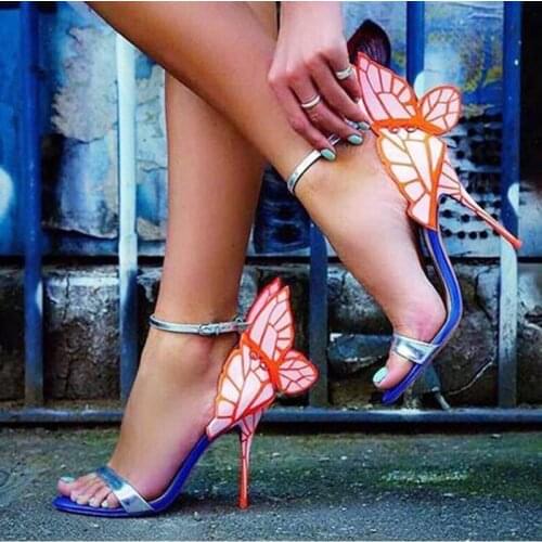 High-end Women Sandals Plus Size 34-42 Multicolor Women Butterfly Sandals Thin High Heels Ankle Strap Summer Dress Sandals Women