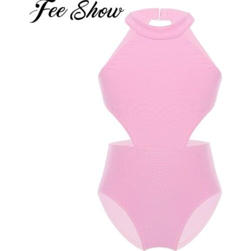 FEESHOW 4-12T Kids Girls Dress Costume Sleeveless Backless Ballet Gymnastics Leotard Jumpsuit Ballerina Dancing Summer Costumes