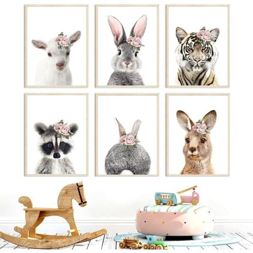 Animal Rabbit Raccoon Tiger Kangaroo Wall Art Canvas Painting Nordic Posters And Prints Wall Pictures Kids Girl Baby Room Decor