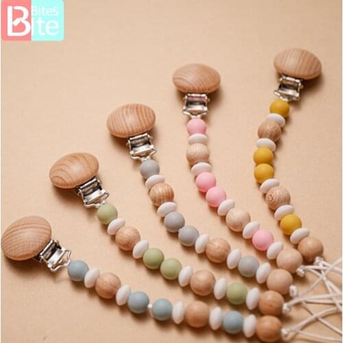 1Pcs Baby Pacifier Chain Silicone Wooden Beads Baby Molars Relieve Teething Pain Elasticity Food Grade Pacifier Chain Chew Gifts