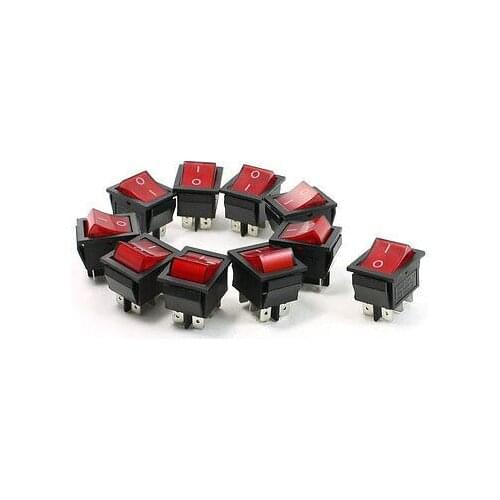 Free shipping !Red Neon Light DPST ON/OFF Snap in Rocker Switch AC 10A 250V/20A 125V 10 Pcs
