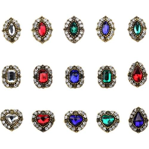 10Pcs/lot 3D Metal Nail Alloy Retro Rhinestone Decoration Diamonds Gems Jewelry Heart/Horse eye/Teardrop Nail Charms Rhinestones
