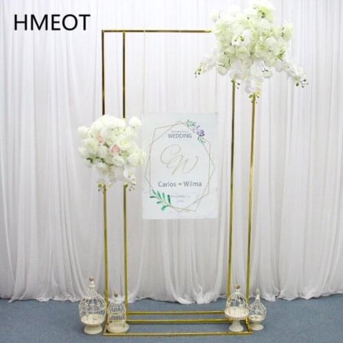 2M Gold-plated Shiny Iron Wedding Arch Props Square Screen Frame Geometric Shelf Party Stage Backdrop Decor Flower Door Stand