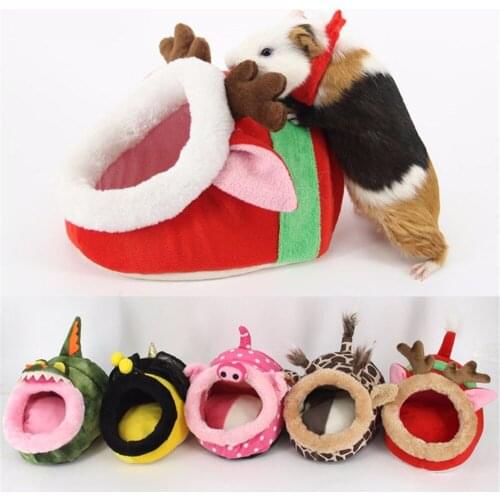 2 Sizes Giraffe Pig Elk Shape Small Pet House Soft Fleece Rabbit Hamster Sleeping Bed Bag Winter Warm Puppy Dog Cat Pets Cage