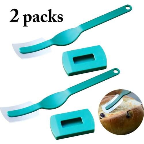 2PCS Carbon Steel Bread Lame Dough Baguette French Cooking Bagel Curved Knife Cutter with Cover for Chefs Bakers Makers Cooks