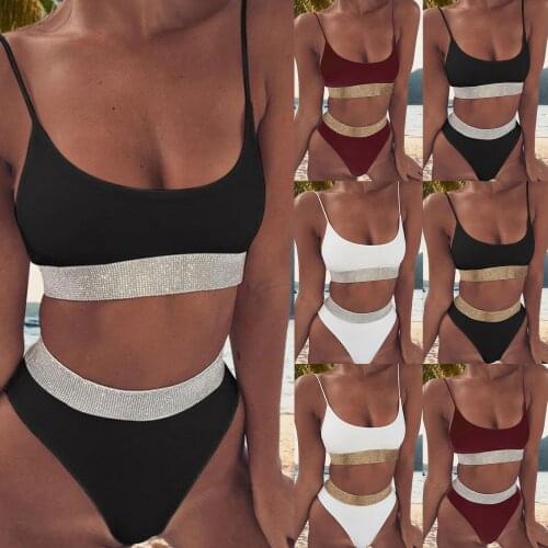 2021 Women Fashion Padded Bra Bikini Set Swimsuit Ladies Solid Bandage Push-up Triangle Swimwear Bathing Suits Sports Swimwear