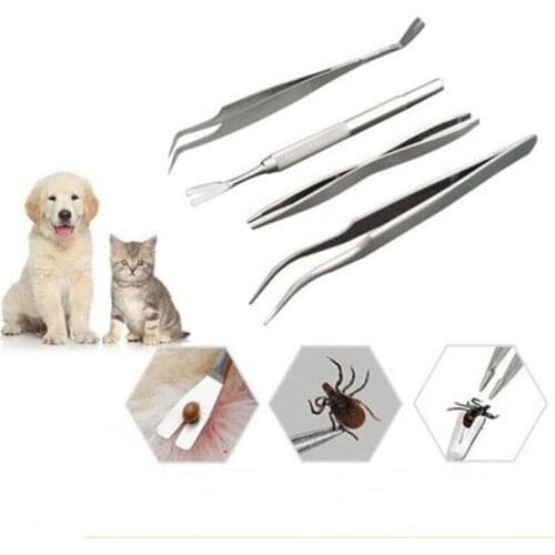 3Pcs Pet Flea Treatment Tick Removal Tools Set Stainless Steel Fork Tweezers Clip Pet Supplies Tick Picker Flea Removal Tool
