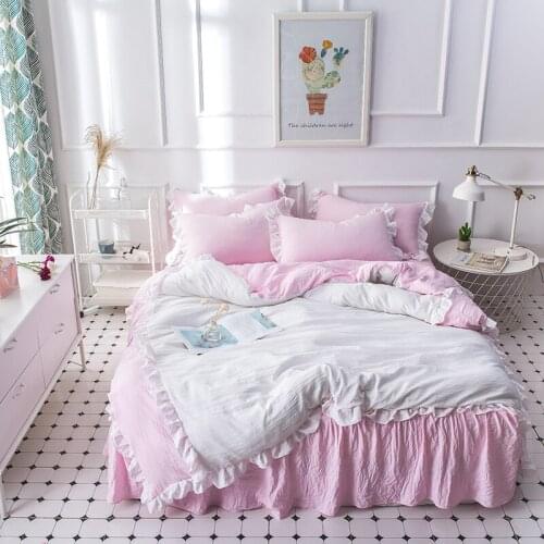 4Pcs Washed Cotton Princess style luxury bedding sets queen king size duvet cover set bed skirt set pillowcase bedclothe
