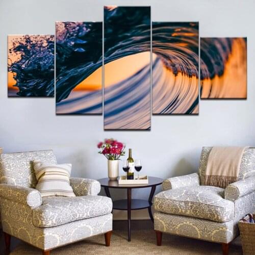 5pcs HD Printing Canvas Painting Ocean Wave Sunset Landscape Home Decoration Wall Pictures Modular Pictures