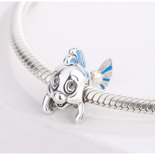 925 Sterling Silver Enamel Mermaid Flounder Charms Beads Pendant Bracelet DIY Jewelry Making For Original Pandora Accessories