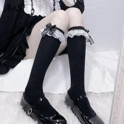Anbenser 1 Pair Cute Lolita Socks High Quality Cotton Soft Socks Girls Japanese Style Pure Color Bow Lovely Cosplay Accessories