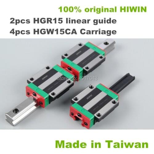 Free shipping 2pcs linear guide rail HGR15 with 4pcs linear block carriage HGW15CA for CNC parts 100% original Hiwin