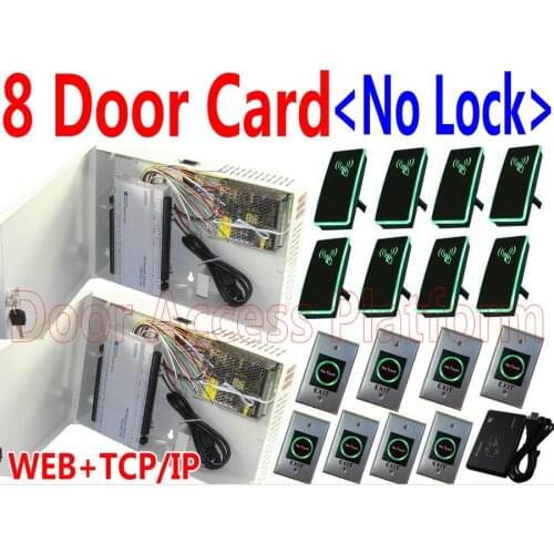 8 Door PSU Power Supply+8 RFID readers+8 No Touch Exit Button 8 Door Access Controller Network TCPIP Web Control+Card Issuer kit