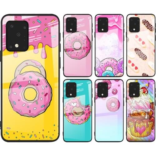 Tempered Glass Cover Cute Donut Cake For Samsung Galaxy A91 A81 A72 A71 A52 A51 A41 A31 A21S A21 EU A11 A01 Phone Case