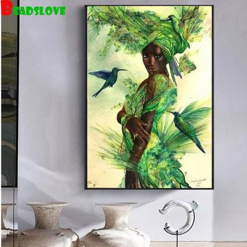 DIY Diamond Painting Picture of Rhinestones diamond embroidery Woman and hummingbird Home Decoration G131