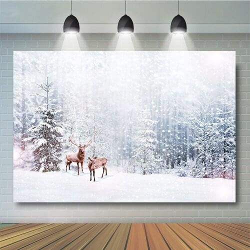 Snow scene Christmas Backdrops Reindeer Snowflake Forest Scenes Photography Background Bokeh Photo Studio Photocall